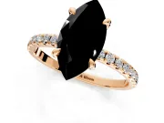 Solitaire Engagement Ring Setting for Fancy Black Marquise Center with Fine Pave Narrow Band and Prong Head in Rose Gold