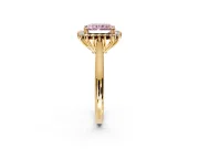 Starburst Halo Engagement Ring Setting for Fancy Pink Radiant Cut Center with Thin Round-Wire Band and Prong Head in Yellow Gold