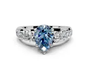 Solitaire Engagement Ring Setting for Fancy Blue Pear-Shaped Center with Graduated Shared Prongs and Prong Head in White Gold