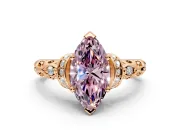 Solitaire Engagement Ring Setting for Fancy Pink Marquise Center with Filigree Band and Prong Head in Rose Gold
