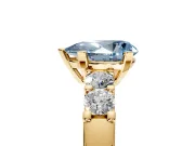 5 Stone Engagement Ring Setting for Fancy Blue Pear-Shaped Center with Plain Band and Prong Head in Yellow Gold