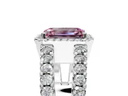 Halo Engagement Ring Setting for Fancy Pink Emerald Cut Center with Wide-Open Pave Split Shank and Prong Head in Platinum