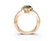 Halo Engagement Ring Setting for Fancy Green Heart-Shaped Center with Wide-Open Pave Split Shank and Prong Head in Rose Gold
