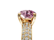 Solitaire Engagement Ring Setting for Fancy Pink Round Cut Center with Multi-Row Pave Accents and Basket Head in Yellow Gold