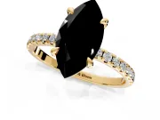 Solitaire Engagement Ring Setting for Fancy Black Marquise Center with Fine Pave Narrow Band and Prong Head in Yellow Gold