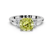 3 Stone Engagement Ring Setting for Fancy Yellow Cushion Cut Center with Wide Plain Band and Prong Head in Sterling Silver