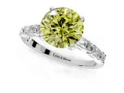Baguette Engagement Ring Setting for Fancy Yellow Round Cut Center with Alternating Bar-Set Band and Prong Head in Platinum