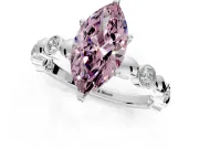 Solitaire Engagement Ring Setting for Fancy Pink Marquise Center with Beaded Bezel Station Band and Prong Head in White Gold