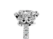 Halo Engagement Ring Setting for Pear-Shaped Center with Openwork Halo, Pave Band and Prong Head in Platinum