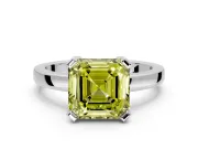 Solitaire Engagement Ring Setting for Fancy Yellow Asscher Cut Center with Plain Band and Flat Tab Prong Head in Sterling Silver