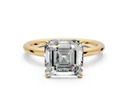 Hidden Halo Engagement Ring Setting for Asscher Cut Center with Thin Rounded Band and Prong Head in Yellow Gold