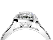 Halo Engagement Ring Setting for Emerald Cut Center with Pave Accents, Heart Basket and Prong Head in Sterling Silver