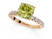 Open Basket Engagement Ring Setting for Fancy Yellow Cushion Cut Center with Pave Band and Prong Head in Rose Gold