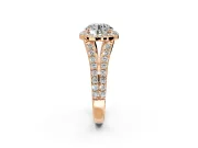 Halo Engagement Ring Setting for Round Cut Center with Narrow Pave Split Shank and Prong Head in Rose Gold