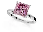 Solitaire Engagement Ring Setting for Fancy Pink Princess Cut Center with Thin Rounded Plain Band and Prong Head in Platinum