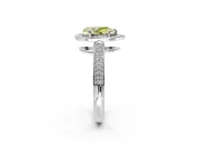 Milgrain Halo Engagement Ring Setting for Fancy Yellow Pear-Shaped Center with Three-Sided Pave Band and Prong Head in Platinum