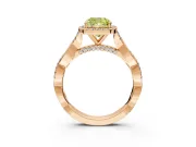 Halo Engagement Ring Setting for Fancy Yellow Cushion Cut Center with Twist Band and Prong Head in Rose Gold