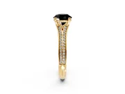 Solitaire Engagement Ring Setting for Fancy Black Round Cut Center with Pave Rail Split Shank and Prong Head in Yellow Gold