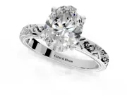 Solitaire Engagement Ring Setting for Oval Center with Scrollwork Band and Prong Head in Platinum