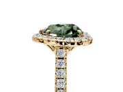 Halo Engagement Ring Setting for Fancy Green Heart-Shaped Center with Raised Halo, Pave Band and Prong Head in Yellow Gold