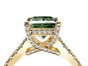 Solitaire Engagement Ring Setting for Fancy Green Princess Cut Center with Widening Pave Band and Claw Prong Head in Yellow Gold