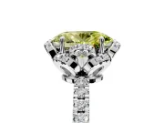 Halo Engagement Ring Setting for Fancy Yellow Oval Center with Openwork Halo, Pave Band and Prong Head in Platinum