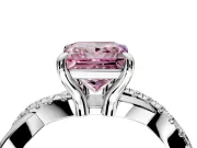 Solitaire Engagement Ring Setting for Fancy Pink Princess Cut Center with Half-Pave Crossover Band and Prong Head in Platinum