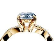 Solitaire Engagement Ring Setting for Fancy Blue Oval Center with Half-Pave Crossover Band and Prong Head in Yellow Gold