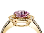 Milgrain Halo Engagement Ring Setting for Fancy Pink Round Cut Center with Three-Sided Pave Band and Prong Head in Yellow Gold