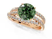 Solitaire Engagement Ring Setting for Fancy Green Round Cut Center with Woven 3-Strand Pave Band and Prong Head in Rose Gold