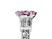 Channel-Set Engagement Ring Setting for Fancy Pink Pear-Shaped Center with Baguette Band and Prong Head in Platinum