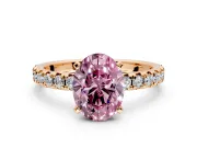 Solitaire Engagement Ring Setting for Fancy Pink Oval Center with Large Accents and Prong Head in Rose Gold