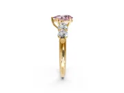 5 Stone Engagement Ring Setting for Fancy Pink Pear-Shaped Center with Graduated Accents and Prong Head in Yellow Gold