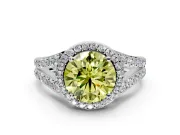 Halo Engagement Ring Setting for Fancy Yellow Round Cut Center with Narrow Pave Split Shank and Prong Head in Platinum