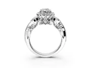 Milgrain Halo Engagement Ring Setting for Radiant Cut Center with Shoulder Bezels and Prong Head in Sterling Silver