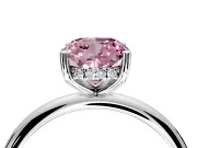 Hidden Halo Engagement Ring Setting for Fancy Pink Cushion Cut Center with Thin Round-Wire Band and Prong Head in Platinum