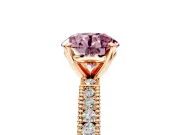 Solitaire Engagement Ring Setting for Fancy Pink Round Cut Center with Milgrain-Edged Pave Band and Prong Head in Rose Gold