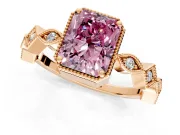 Milgrain Bezel Engagement Ring Setting for Fancy Pink Radiant Cut Center with Marquise Stations and Bezel Head in Rose Gold