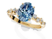 Cluster Engagement Ring Setting for Fancy Blue Oval Center with Round Cut Accent Band and Prong Head in Yellow Gold