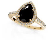Halo Engagement Ring Setting for Fancy Black Pear-Shaped Center with Pave Accents, Heart Basket and Prong Head in Yellow Gold
