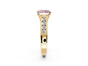 Solitaire Engagement Ring Setting for Fancy Pink Radiant Cut Center with Round Cut Channel Band and Prong Head in Yellow Gold