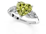 3 Stone Engagement Ring Setting for Fancy Yellow Heart-Shaped Center with Large Pear-Shaped Accents and Prong Head in White Gold