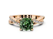 Solitaire Engagement Ring Setting for Fancy Green Cushion Cut Center with Half-Pave Crossover Band and Prong Head in Rose Gold