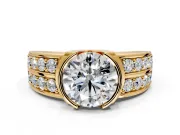 Bezel Engagement Ring Setting for Round Cut Center with Wide Channel-Set Band and Bezel Head in Yellow Gold