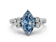 Cluster Engagement Ring Setting for Fancy Blue Marquise Center with Bezel Accent Clusters and Prong Head in Platinum