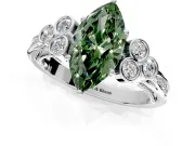 Cluster Engagement Ring Setting for Fancy Green Marquise Center with Bezel Accent Clusters and Prong Head in Platinum