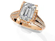 Solitaire Engagement Ring Setting for Emerald Cut Center with Accented Split Shank and Prong Head in Rose Gold