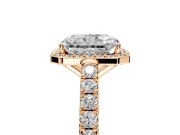 Halo Engagement Ring Setting for Radiant Cut Center with Full Pave Band and Prong Head in Rose Gold
