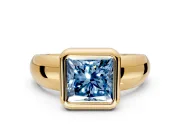 Solitaire Engagement Ring Setting for Fancy Blue Princess Cut Center with Wide Band and Bezel Head in Yellow Gold