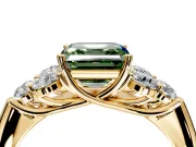 Cluster Engagement Ring Setting for Fancy Green Asscher Cut Center with Round Cut Accent Frame and Prong Head in Yellow Gold